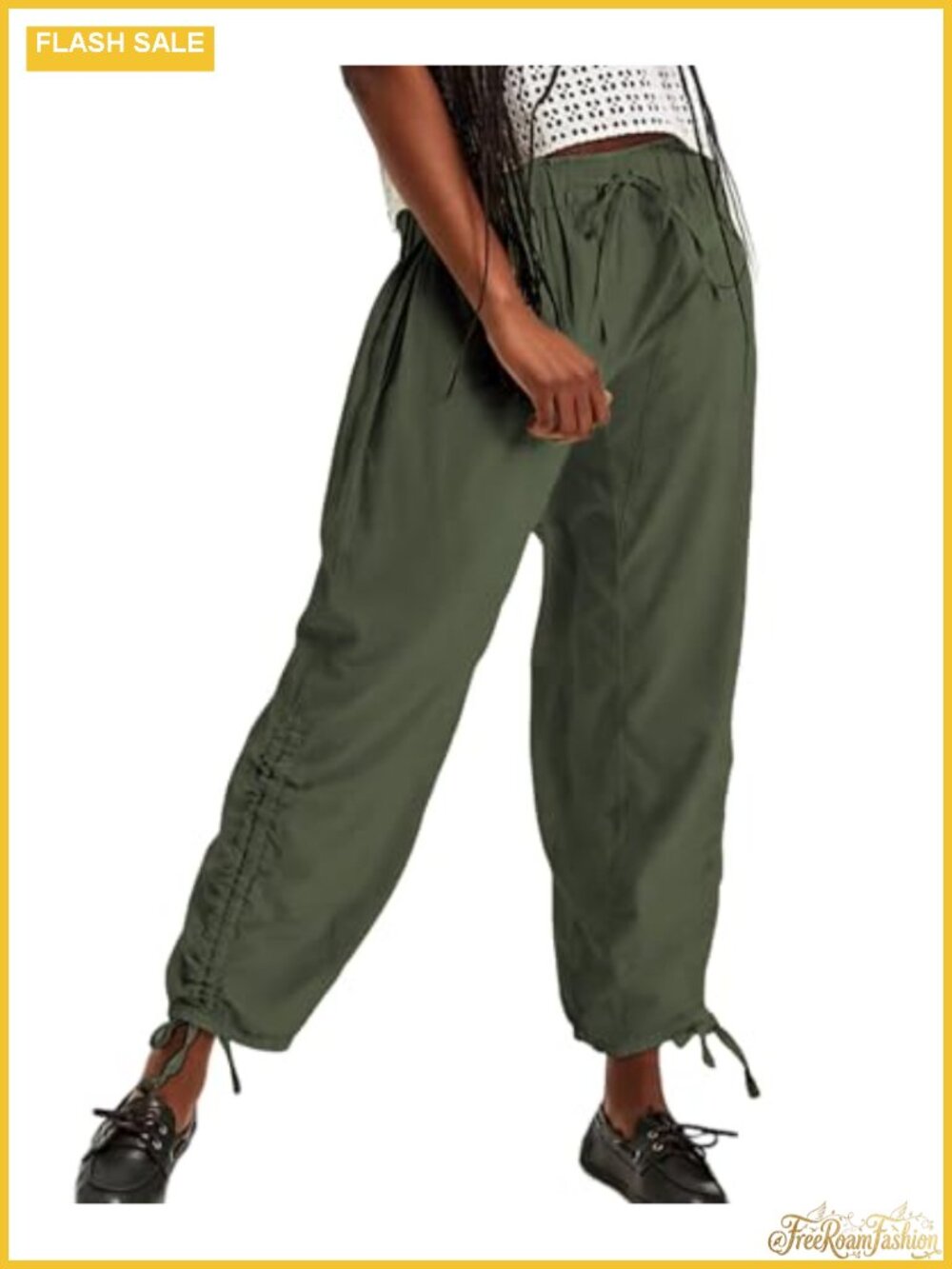 Linen Barrel Pants Elastic High Waisted Drawstring Casual Flowy Trouser